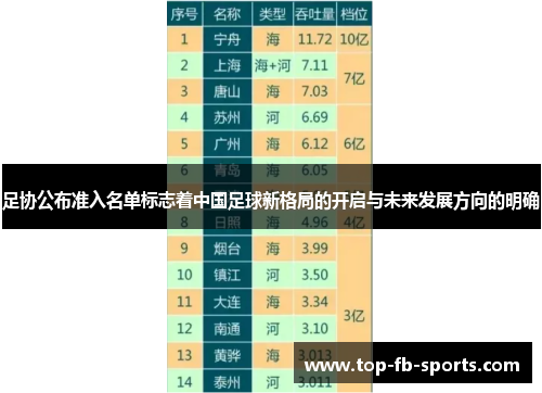 足协公布准入名单标志着中国足球新格局的开启与未来发展方向的明确
